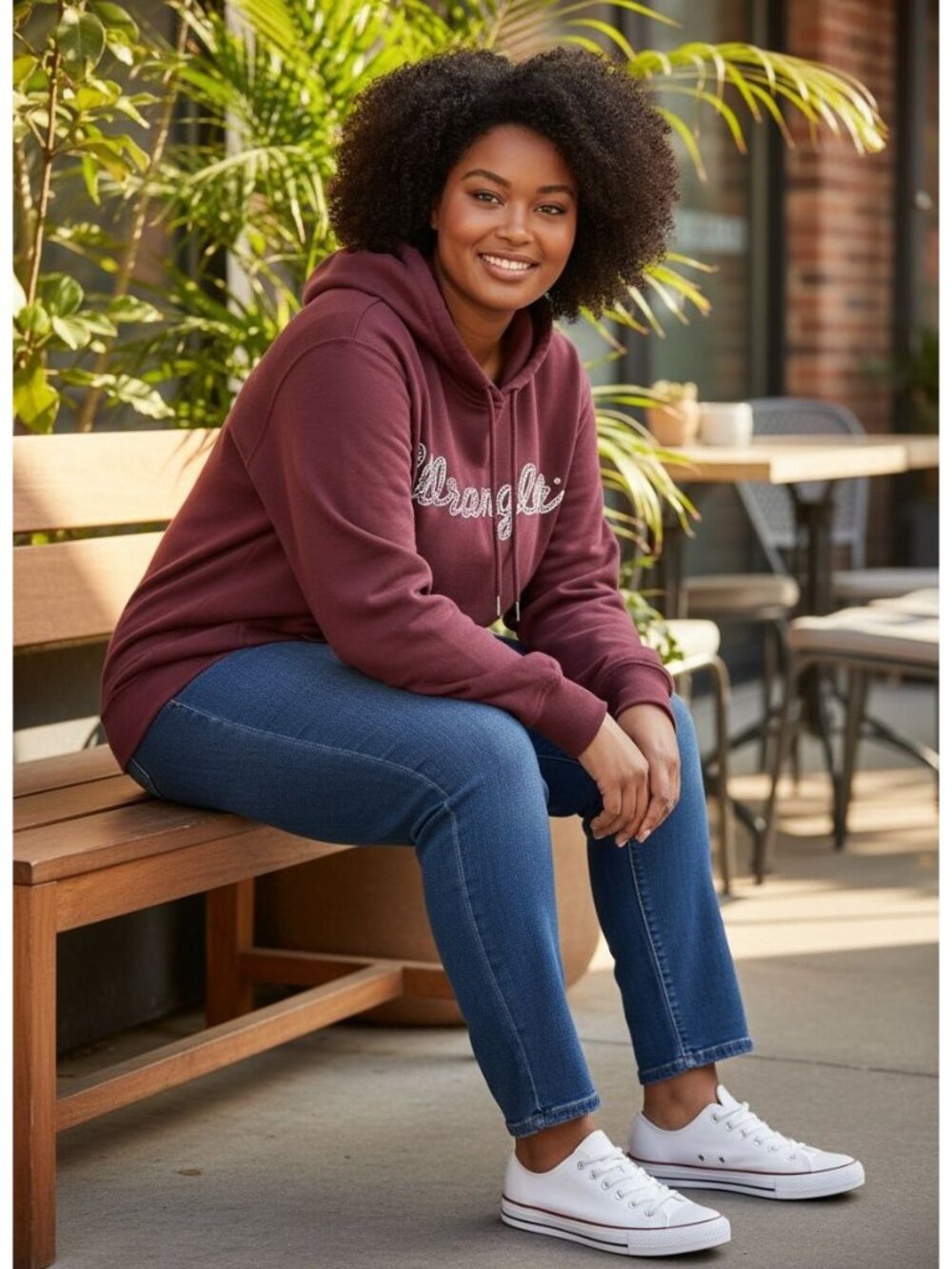 Wrangler Retro Burgundy Hoodie Womens Large Cotton Blend Kangaroo Pocket